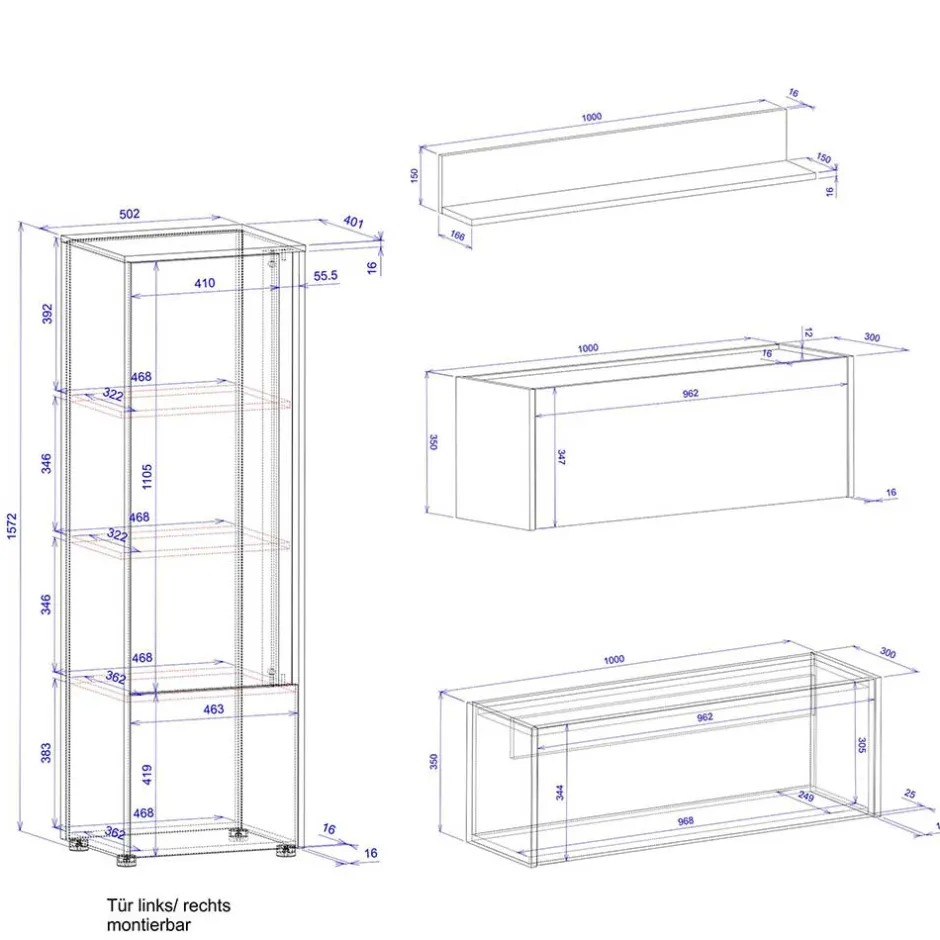 Moderne Wohnwände|Wohnwand 250 Cm*Pharao24 Tiny Office Möbel Rascian