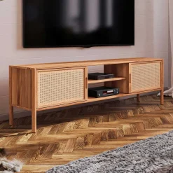 Massivholz Tv Möbel*Pharao24 TV Möbel mit Rattan Türen Artjes