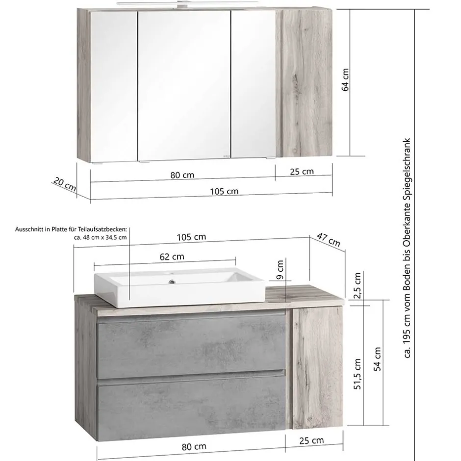 Badmöbel Sets*Pharao24 Waschtisch Set mit Becken Tagma