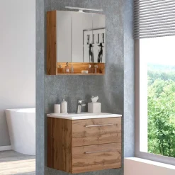 Pharao24 Waschtisch und LED Spiegelschrank Dolveran> Badmöbel Sets