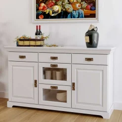 Massivholzmöbel|Küchenkommode*Pharao24 Weißes Sideboard Henjov