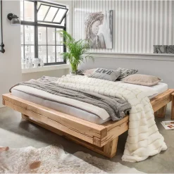 Balkenbett|Doppelbetten*Pharao24 Wildeiche Balkenbett Cows