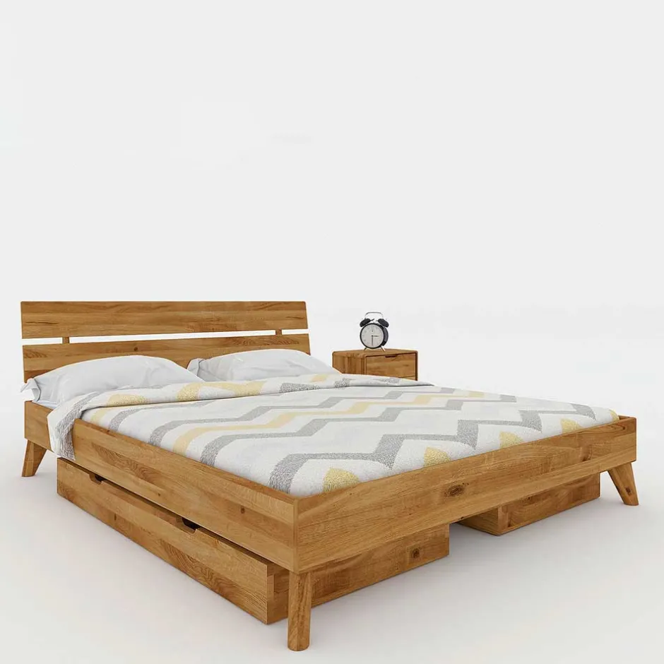 Funktionsbetten|Schubkastenbetten*Pharao24 Wildeiche Massivholzbett Vinial