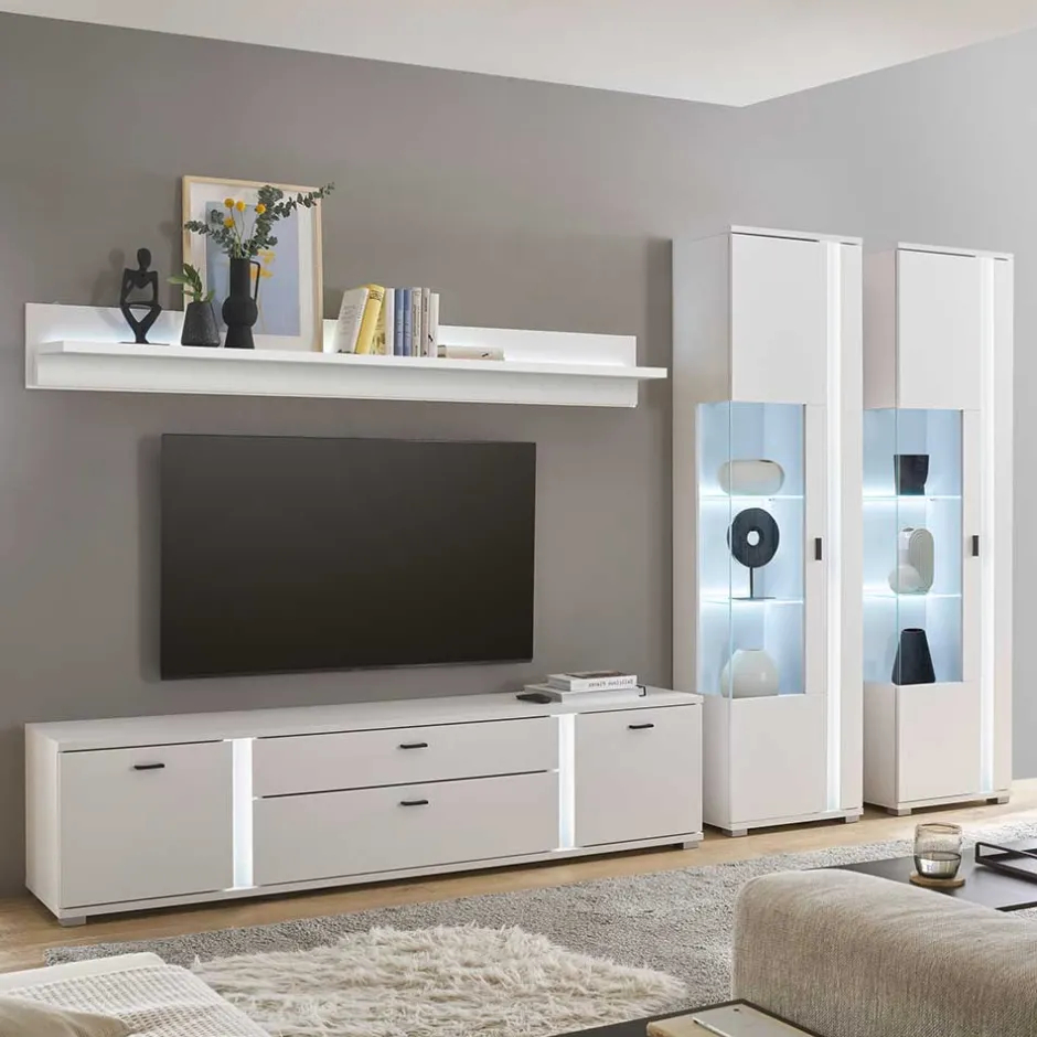 Pharao24 Wohnwand in Weiß Constantin> Wohnwand 300 Cm|Moderne Wohnwände