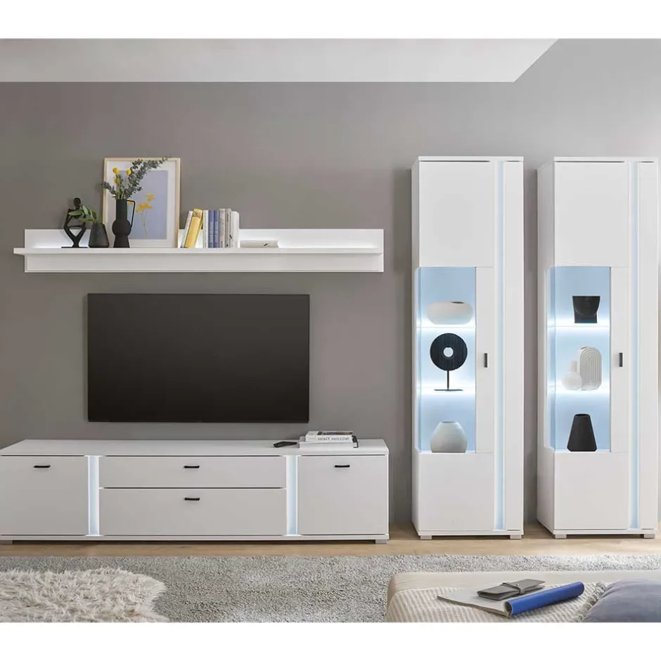 Pharao24 Wohnwand in Weiß Constantin> Wohnwand 300 Cm|Moderne Wohnwände