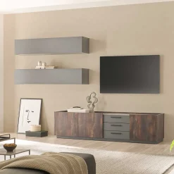 Moderne Wohnwände|Wohnwand 350 Cm*Pharao24 Wohnwand 3-teilig Hanniba