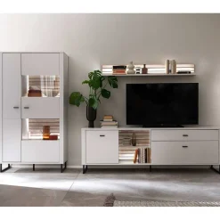 Pharao24 Wohnwand weiß modern Polar> Wohnzimmerschrank|Wohnwand 300 Cm