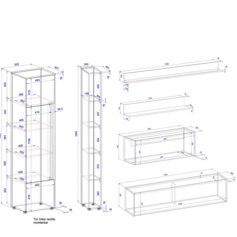 Wohnwand 300 Cm|Moderne Wohnwände*Pharao24 Wohnzimmermöbel mit Schreibtisch Rascian