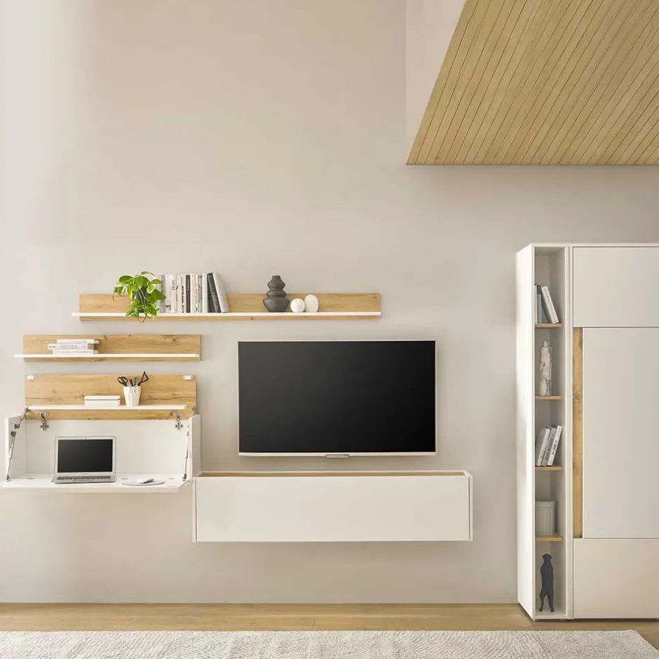 Wohnwand 300 Cm|Moderne Wohnwände*Pharao24 Wohnzimmermöbel mit Schreibtisch Rascian