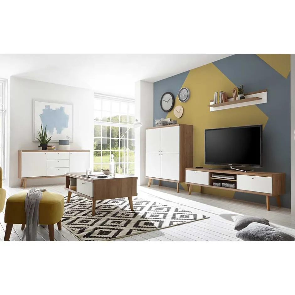Massivholz Wohnwände*Pharao24 Wohnzimmermöbel Set Levanca